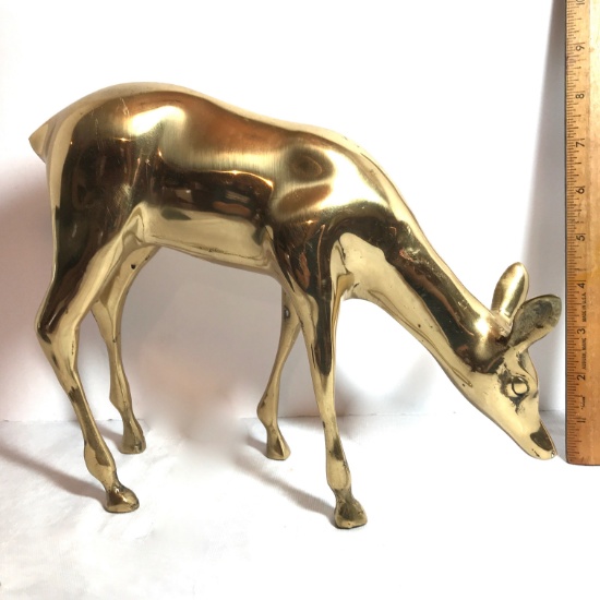 Large Vintage Brass Deer Figurine - Made in Korea