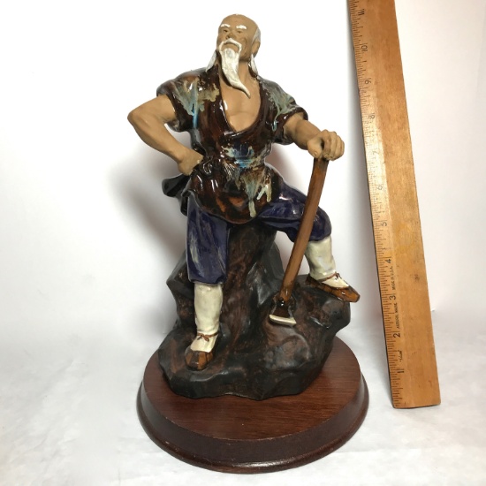 Vintage Oriental Mud Man with Axe Figure