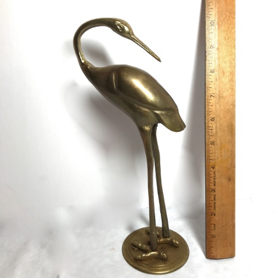 Tall Vintage Brass Egret Figurine