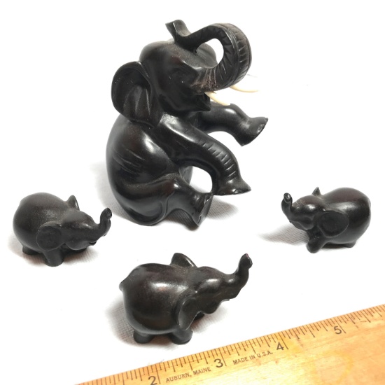 Set of Vintage Carved Momma & Baby Elephant Figurines