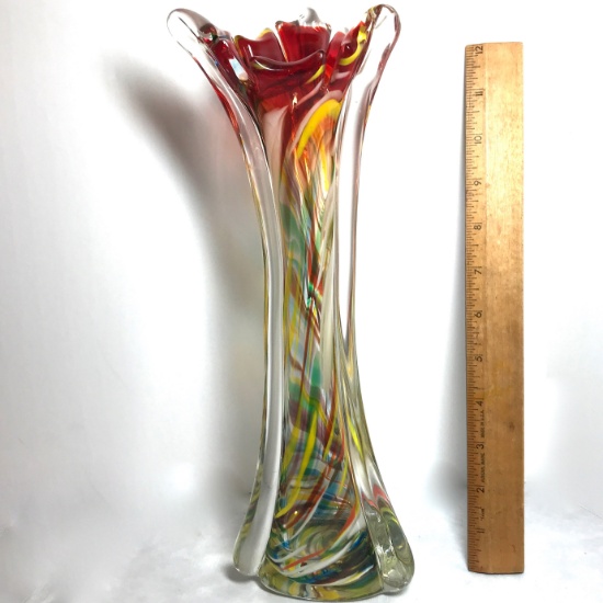 Beautiful Multi-Colored Swirled Art Glass Vase