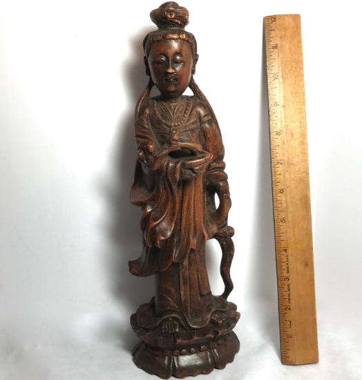 Vintage Oriental Carved Wood Lady