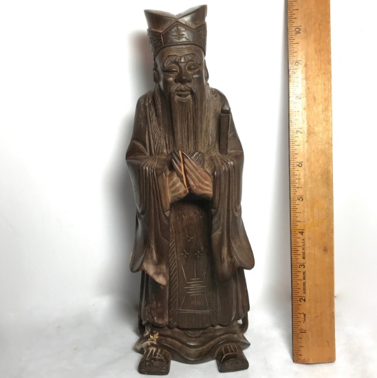 Vintage Intricately Carved Wooden Oriental Figure