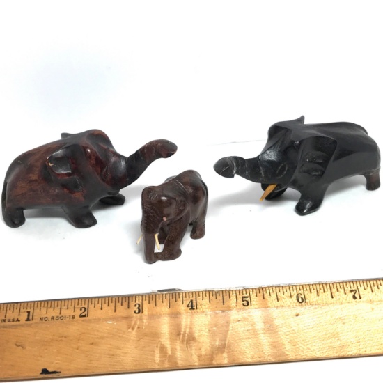 Lot of 3 Vintage Carved Elephant Figurines