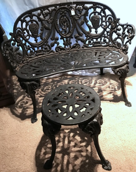 Vintage Cast Iron Garden Bench with Table