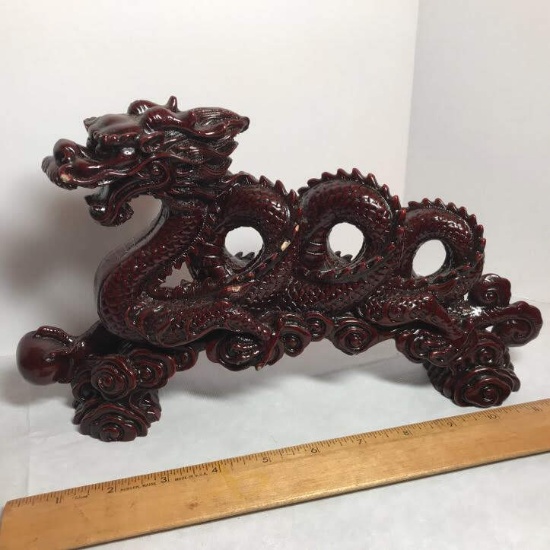 Carved Red Oriental Good Luck Dragon Figurine