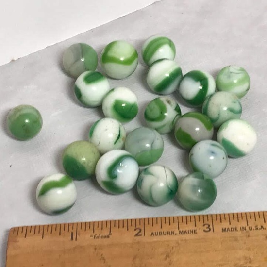 Lot of Green & White Vintage Marbles