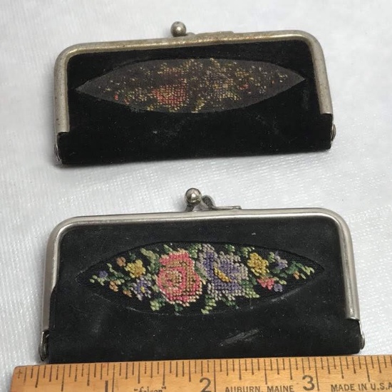 Pair of Vintage Manicure Sets in Velvet Cases with Petit Point Design