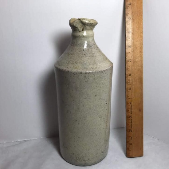 Early Pottery Bottle with Pour Spout Signed on Bottom