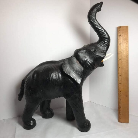Vintage Leather Elephant Figure with Trunk Up