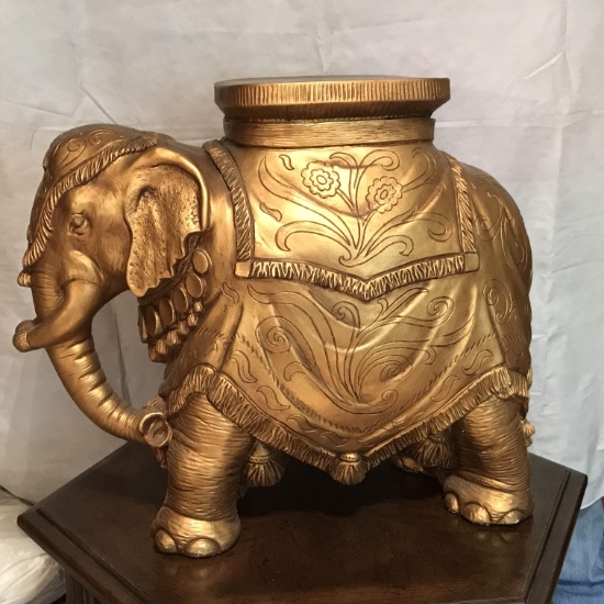 Awesome 1967 Large Gilt Elephant Plant Stand by Universal Statuary