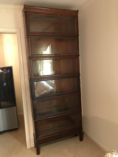 Impressive Early “The Globe-Wernicke Co.” Dark Oak Barrister Bookcase with 6 Sections, Base & Top