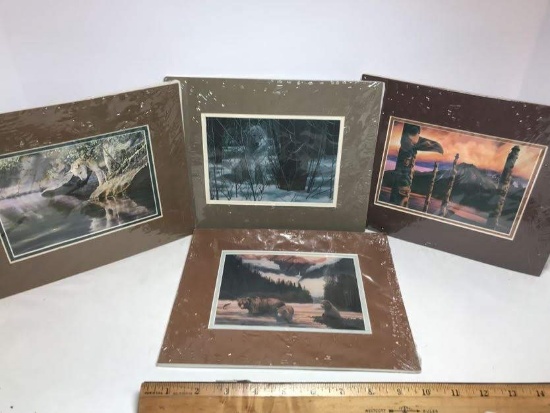 Lot of 4 Sealed & Matted Wild Life Prints On Foam Backs