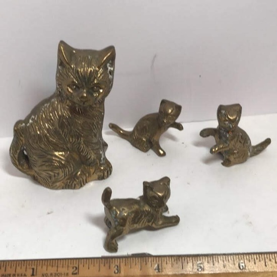 Lot of 4 Solid Brass Cat Figurines