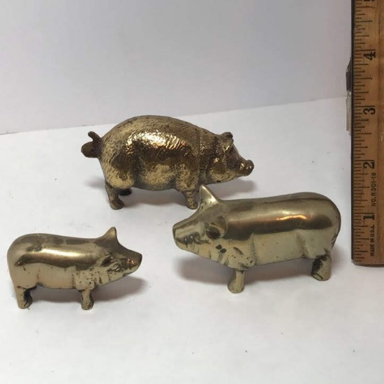 Lot of 3 Solid Brass Pig Figurines