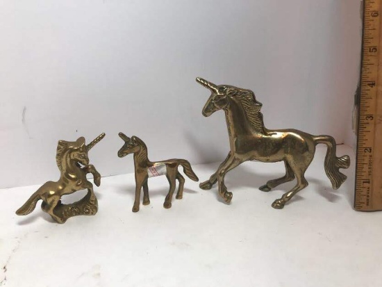 Lot of 3 Solid Brass Unicorn Figurines