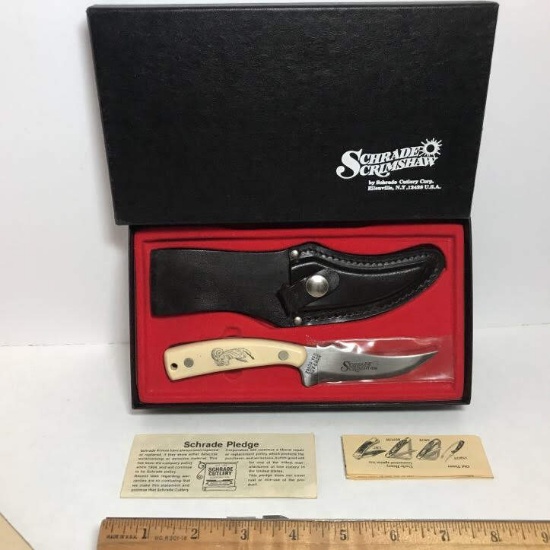 Schrade Scrimshaw Skinning Knife with Sheath & Box