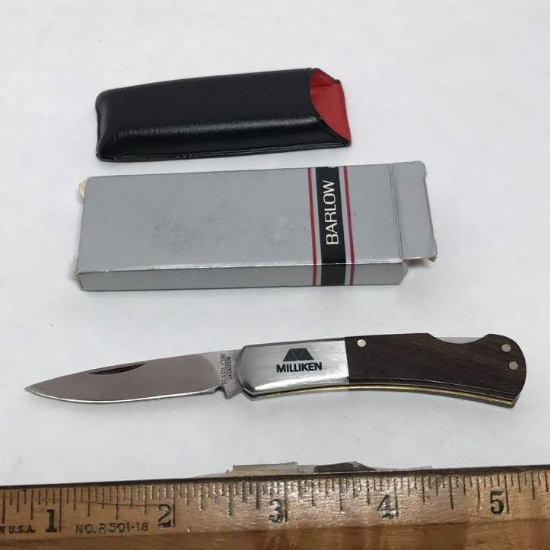 Barlow Pocket Knife with Box & Sheath “Milliken” Etched in Side