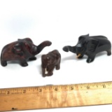 Lot of 3 Vintage Carved Elephant Figurines