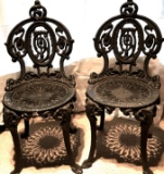 Pair of Vintage Cast Iron Garden Chairs