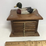 Vintage Wooden Coaster Set with Duck Top
