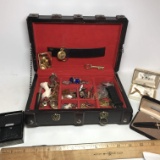 Vintage Wooden Men’s Jewelry Box Full of Men’s Items