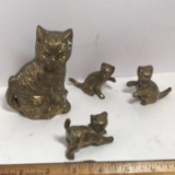 Lot of 4 Solid Brass Cat Figurines