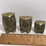 Set of 3 Solid Brass Owl Figurines