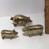 Lot of 3 Solid Brass Pig Figurines