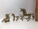 Lot of 3 Solid Brass Unicorn Figurines