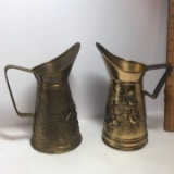 Pair of Vintage Embossed Brass Pitchers