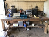 Contents of Work Bench - Large Lot of Misc Nails, Tool boxes, Stereo & MORE