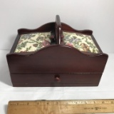 Vintage Wooden Sewing Box with Misc Sewing Notions
