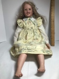 Hand Made Large Porcelain Doll with Long Blonde Hair & Soft Body