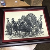 Impressive Framed & Numbered 1496/1900 Limited Ed. Turkey Carving Signed “Crowe”