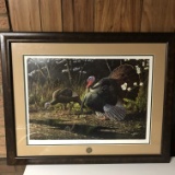 Awesome Framed Turkey Scene by National Wild Turkey Federation Numbered & Signed