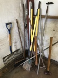 Lot of Yard Tools, Hay Rake, Post Hole Digger, Hoes, Sledge Hammer & MORE