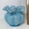 Beautiful Blue Vintage Vase with Ruffled Edge Fenton?