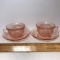 Pair of Cabbage Rose Vintage Depression Glass Cups & Saucers