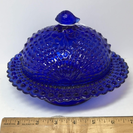 Beautiful Cobalt Glass Hobnail Butterdish