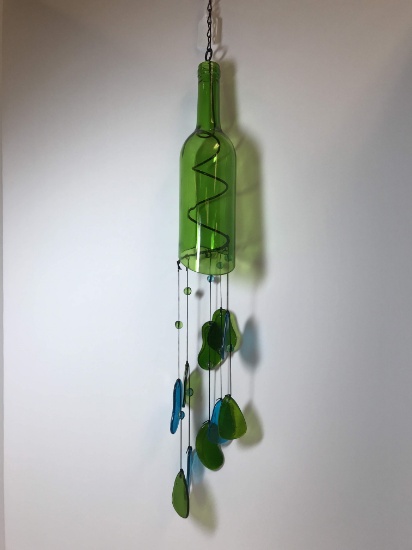 Pretty Green Glass Bottle Wind Chimes