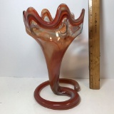 Beautiful Swirled Hand Blown Art Glass Vase with Ruffled Top & Coiled Base