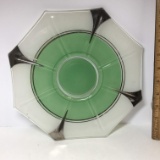 Vintage Plate with Green & White & Silver Accent
