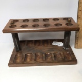 Vintage Wooden Pipe Stand - Holds 12 Pipes