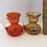 Pair of Handblown Pilgrim Crackle Glass Pitchers