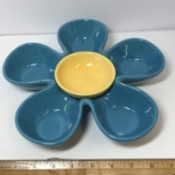 Turquoise & Yellow Flower Chip & Dip Divided Bowl