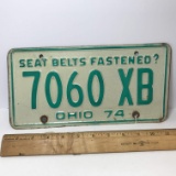 1974 Ohio “Seat Belts Fastened?” License Plate