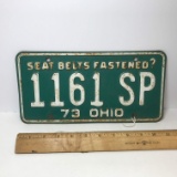 1973 Ohio “Seat Belts Fastened?” License Plate