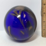 Large Round Cobalt & Gold Glass Paperweight