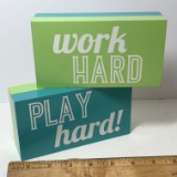 “Work Hard” & “Play Hard” Wooden Shelf Decor